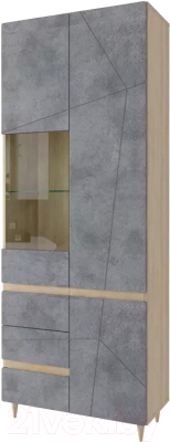 Шкаф с витриной Stolline Киото со стеклом / СТЛ.339.02 (дуб небраска/бетон темный) - фото