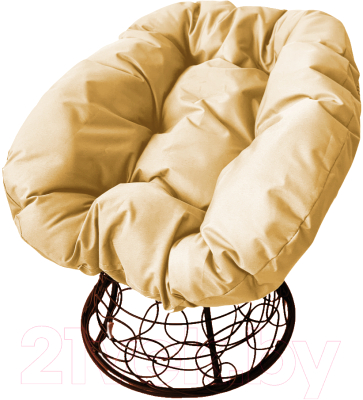 Кресло садовое M-Group Пончик / 12320201 (коричневый ротанг/бежевая подушка) - фото