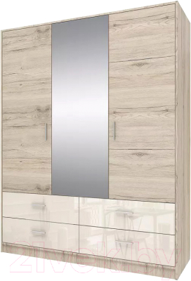 Шкаф Stolline Лациа 3-х дверный с зеркалом и ящиками / СТЛ.418.01 (дуб санремо/крем бежевый) - фото
