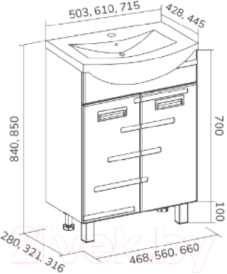 Тумба под умывальник Volna Joli 50.2D Ладога
