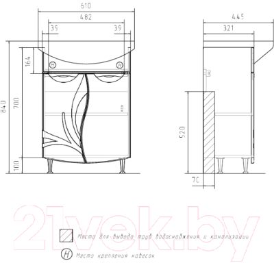 Тумба под умывальник Volna Adel 60.2D Балтика
