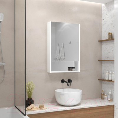 Шкаф с зеркалом для ванной Континент Filit Led 50x80 (правый, белый)