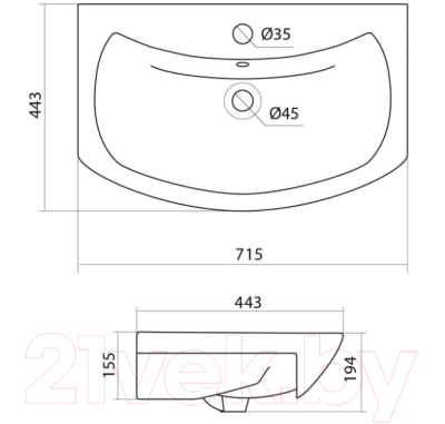 Тумба с умывальником Volna Milena 70.1D.2Y Балтика 70 (напольная)