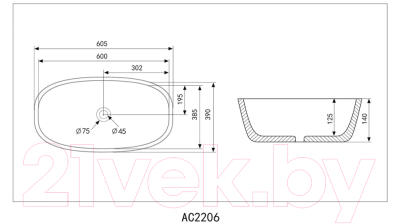 Умывальник Abber Rechteck AC2206 (белый)