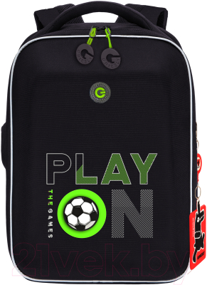 Школьный рюкзак Grizzly Rap-391-2 (черный/салатовый) - фото