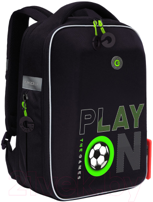 Школьный рюкзак Grizzly Rap-391-2 (черный/салатовый)