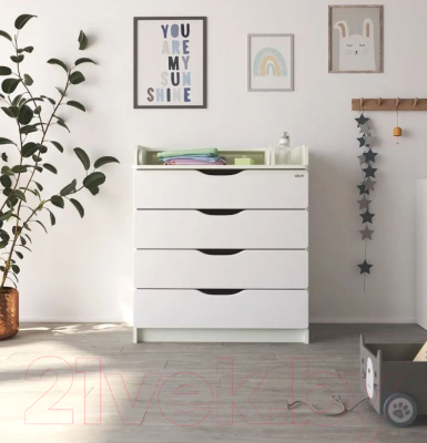 Комод пеленальный Атон Сириус-2 Wood 804 ПВХ (белый аляска)