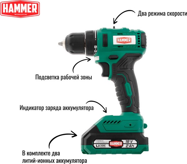 Аккумуляторная дрель-шуруповерт Hammer Flex ACD18BL