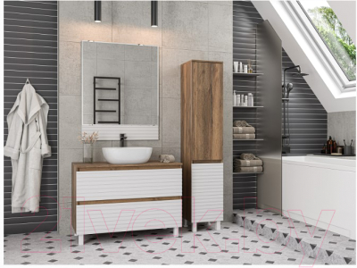 Тумба под умывальник Brevita Dakota 100 / DAK-07100-19/01-2Я (белый/темное дерево)