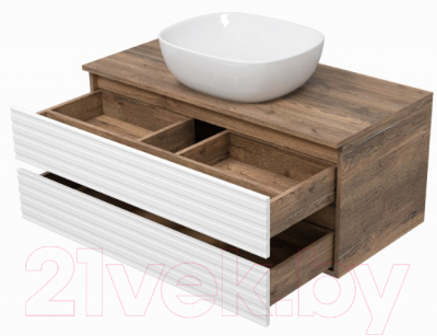 Тумба под умывальник Brevita Dakota 100 / DAK-09100-19/01-2Я (белый/темное дерево)