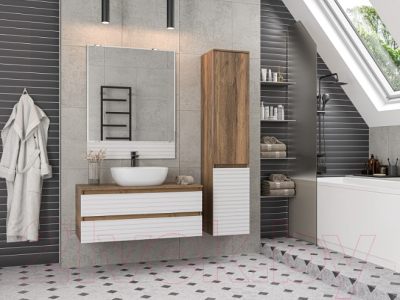 Тумба под умывальник Brevita Dakota 100 / DAK-09100-19/01-2Я (белый/темное дерево)