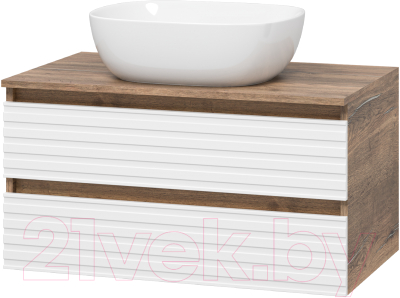 Тумба под умывальник Brevita Dakota 60 / DAK-09060-19/01-2Я (белый/темное дерево) - фото