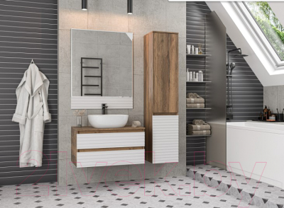 Тумба под умывальник Brevita Dakota 70 / DAK-09070-19/01-2Я (белый/темное дерево)