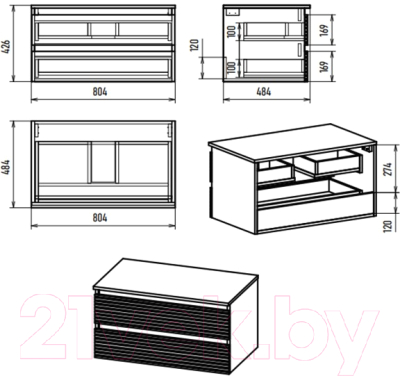 Тумба под умывальник Brevita Dakota 80 / DAK-09080-19/01-2Я (белый/темное дерево)