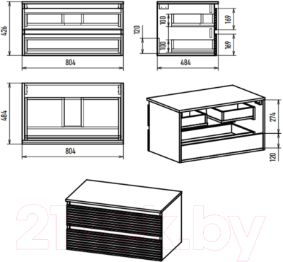 Тумба под умывальник Brevita Dakota 80 / DAK-09080-19/02-2Я (черный/темное дерево)