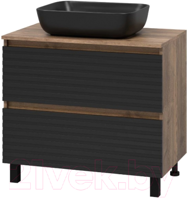 Тумба под умывальник Brevita Dakota 60 / DAK-07060-19/02-2Я (черный/темное дерево) - фото