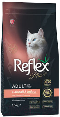 Сухой корм для кошек Reflex Plus Hairball Выведение шерсти с лососем и курицей (1.5кг) - фото