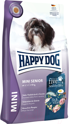 Сухой корм для собак Happy Dog Mini Senior 21/10 птица, лосось, рыба, ягненок, мидии / 61209 - фото