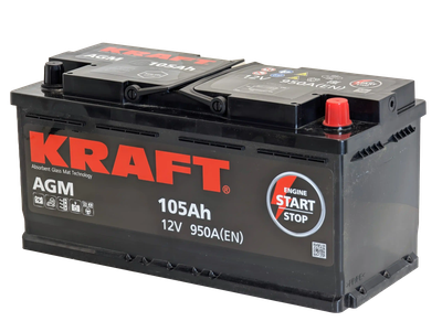 Автомобильный аккумулятор KrafT AGM 105 R / AGM-L6