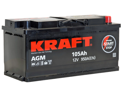 Автомобильный аккумулятор KrafT AGM 105 R / AGM-L6