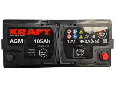 Автомобильный аккумулятор KrafT AGM 105 R / AGM-L6