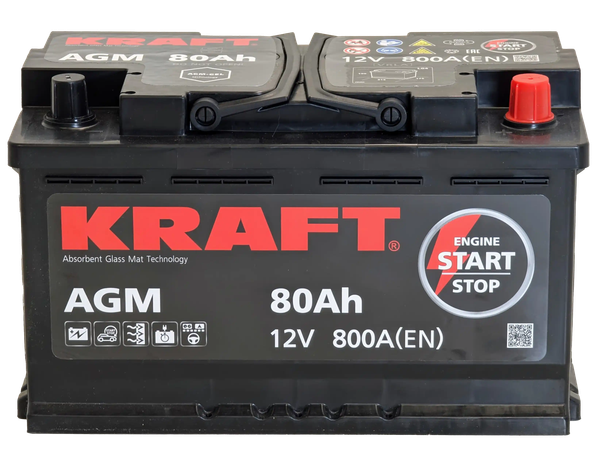 Автомобильный аккумулятор KrafT AGM 80 R / AGM-L4