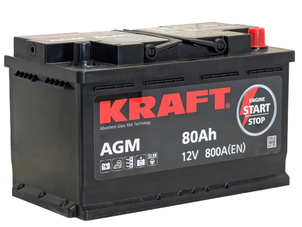 Автомобильный аккумулятор KrafT AGM 80 R / AGM-L4