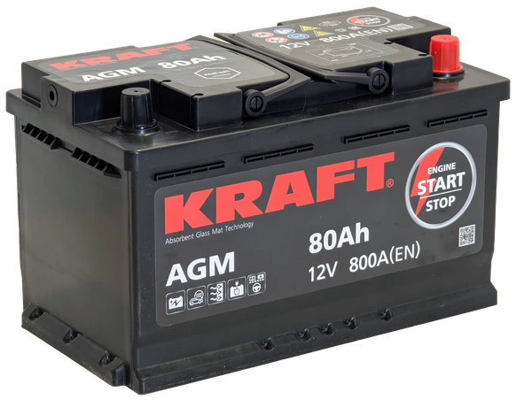 Автомобильный аккумулятор KrafT AGM 80 R / AGM-L4