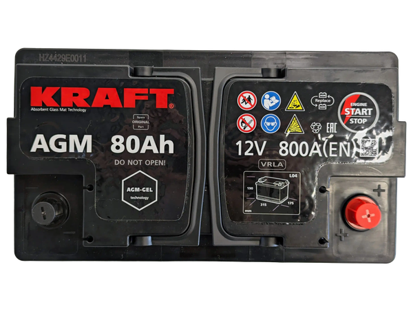 Автомобильный аккумулятор KrafT AGM 80 R / AGM-L4