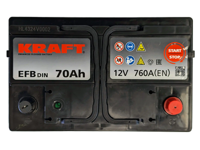 Автомобильный аккумулятор KrafT EFB 70 R / EFB-L3