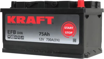Автомобильный аккумулятор KrafT EFB 75 R низкий / EFB-L4B - фото
