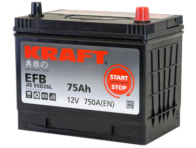 Автомобильный аккумулятор KrafT EFB Asia 75 JR с бортом / EFB-D26 - фото