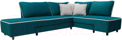Диван угловой Петрамебель Оскар левый (велюр бирюза/велюр светлый Вирджиния океан) - фото