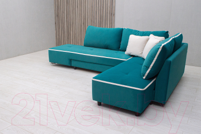 Диван угловой Петрамебель Оскар левый (велюр бирюза/велюр светлый Вирджиния океан)