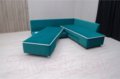 Диван угловой Петрамебель Оскар левый (велюр бирюза/велюр светлый Вирджиния океан)