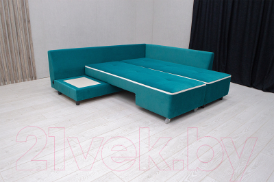 Диван угловой Петрамебель Оскар левый (велюр бирюза/велюр светлый Вирджиния океан)