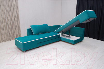 Диван угловой Петрамебель Оскар левый (велюр бирюза/велюр светлый Вирджиния океан)