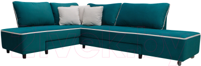 Диван угловой Петрамебель Оскар правый (велюр бирюза/велюр светлый Вирджиния океан) - фото