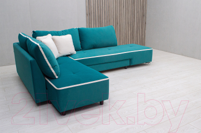 Диван угловой Петрамебель Оскар правый (велюр бирюза/велюр светлый Вирджиния океан)