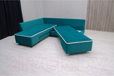 Диван угловой Петрамебель Оскар правый (велюр бирюза/велюр светлый Вирджиния океан)