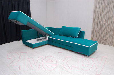 Диван угловой Петрамебель Оскар правый (велюр бирюза/велюр светлый Вирджиния океан)