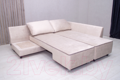 Диван угловой Петрамебель Оскар левый (велюр бежевый/сохо 02 темно-бежевый)
