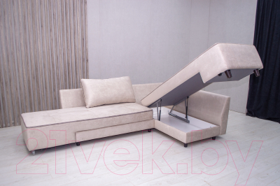 Диван угловой Петрамебель Оскар левый (велюр бежевый/сохо 02 темно-бежевый)