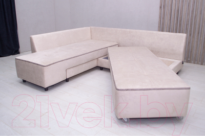 Диван угловой Петрамебель Оскар правый (велюр бежевый/сохо 02 темно-бежевый)