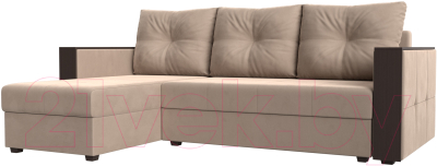 Диван угловой Лига Диванов Валенсия Лайт левый (велюр бежевый) - фото
