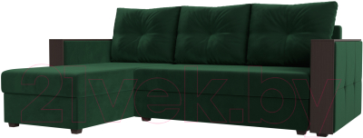 Диван угловой Лига Диванов Валенсия Лайт левый (велюр зеленый) - фото