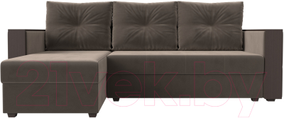 Диван угловой Лига Диванов Валенсия Лайт левый (велюр коричневый)