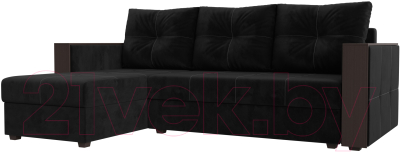 Диван угловой Лига Диванов Валенсия Лайт левый (велюр черный) - фото