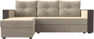 Диван угловой Лига Диванов Валенсия Лайт левый (микровельвет бежевый)