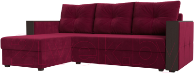 Диван угловой Лига Диванов Валенсия Лайт левый (микровельвет бордовый) - фото